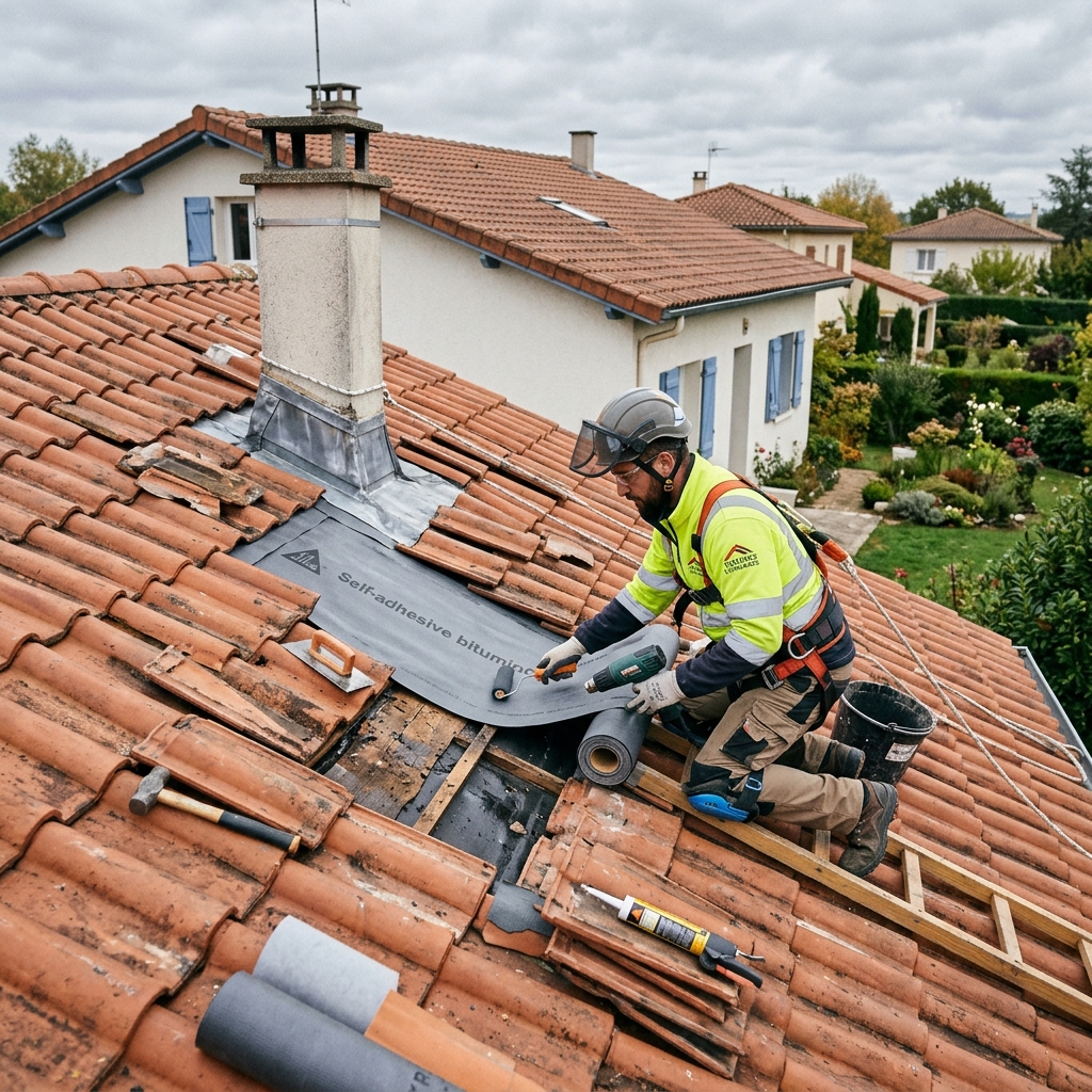 Réparation fuite toiture tuiles avec membrane imperméable